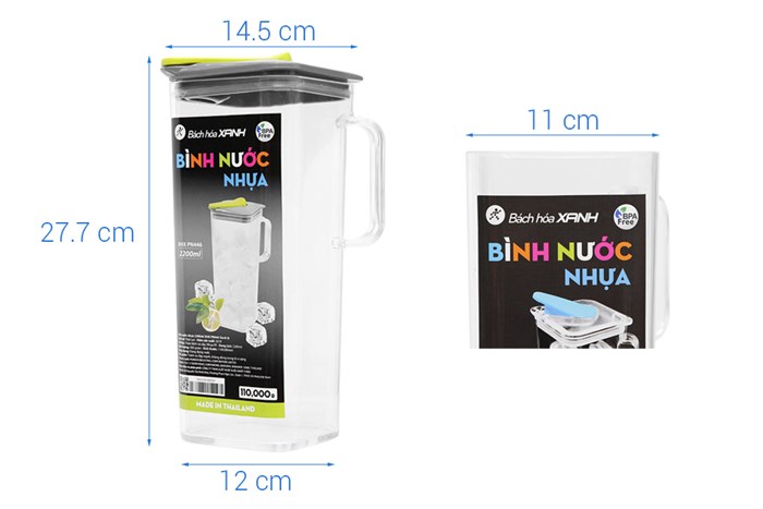 Bình đựng nước nhựa 2.2 lít BHX PN446-PS Màu Xanh lá