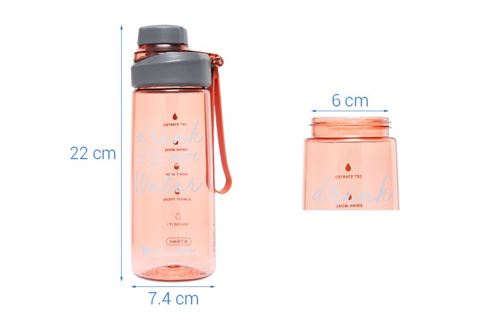 Bình đựng nước nhựa 670 ml BHX XL-1912 Màu Cam