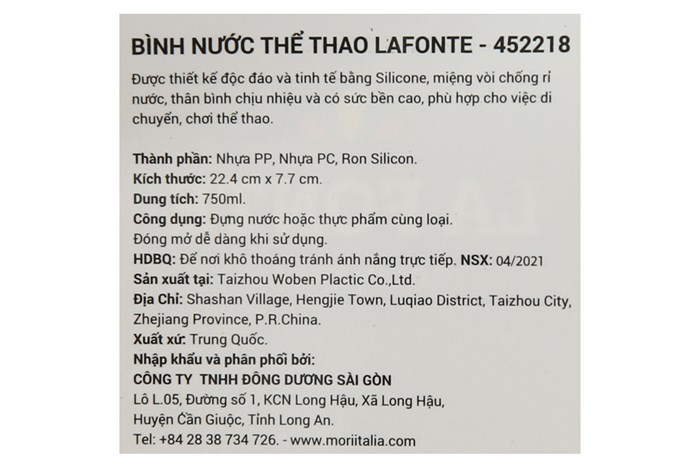 Bình đựng nước nhựa 750 ml La Fonte 452218 Màu Xanh
