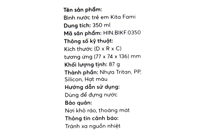 Bình đựng nước nhựa 350 ml Inochi Kita Fami Màu Cam