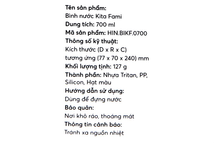Bình đựng nước nhựa 700 ml Inochi Kita Fami Màu Xanh ngọc