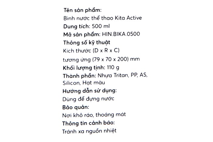 Bình đựng nước nhựa 500 ml Inochi Kita Active Màu Xanh