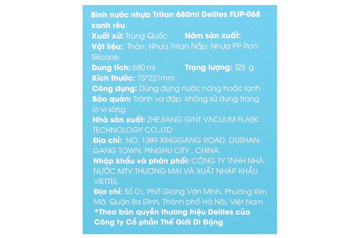 Bình đựng nước nhựa Tritan 680 ml Delites FLIP-068 Màu Xanh rêu