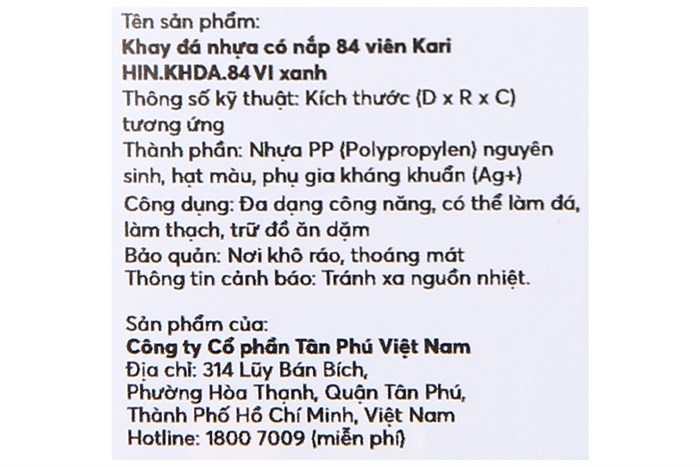 Khay đá nhựa có nắp 84 viên Kari Inochi HIN.KDCN.84VI Màu Xanh dương nhạt