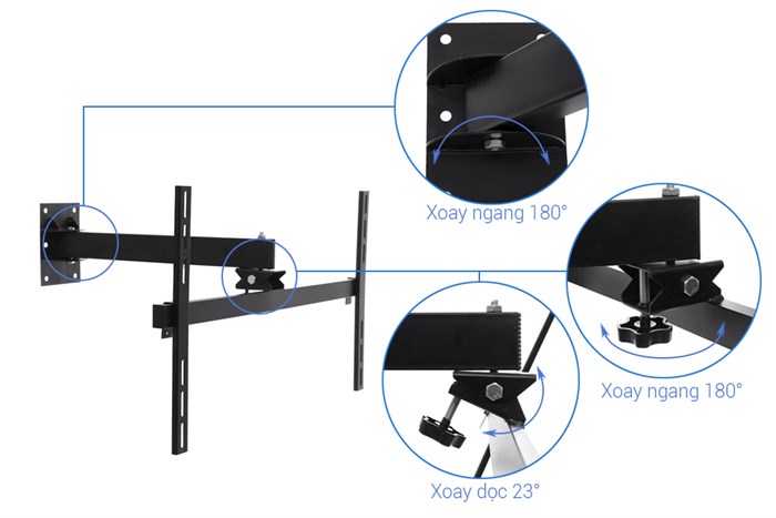 Khung treo Tivi 37-63 inch Xoay Cảnh Phong X7-4 Màu Đen