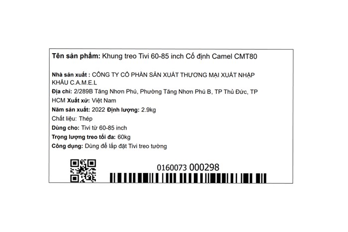 Khung treo Tivi 60-85 inch Cố định Camel CMT80 Màu Đen