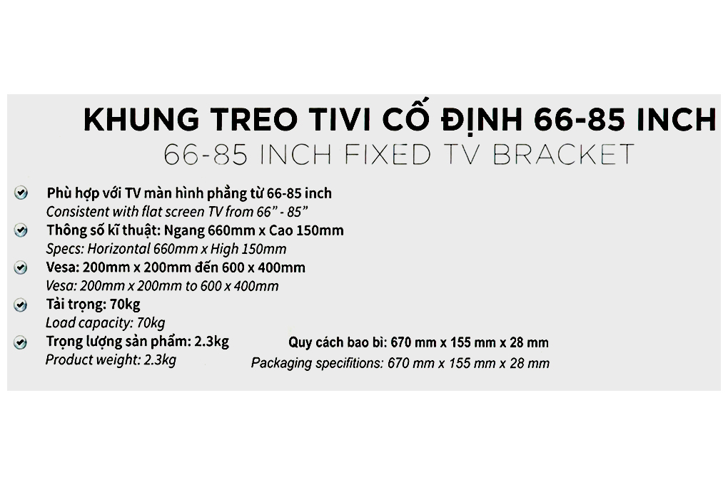 Khung treo Tivi 66-85 inch Điện máy XANH DMX85T - 9
