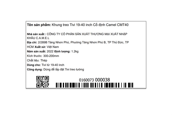 Khung treo Tivi 19-40 inch Cố định Camel CMT40 Màu Đen