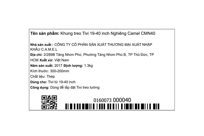 Khung treo Tivi 19-40 inch Nghiêng Camel CMN40 Màu Đen