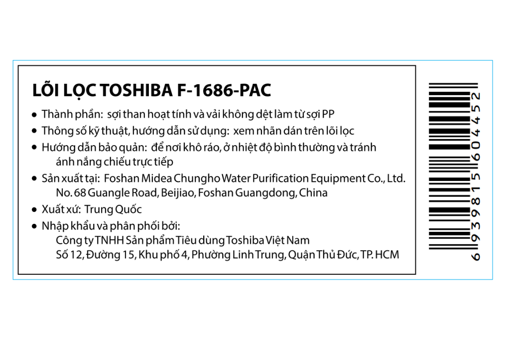 Lõi lọc thô Toshiba số 1 F-1686-PAC