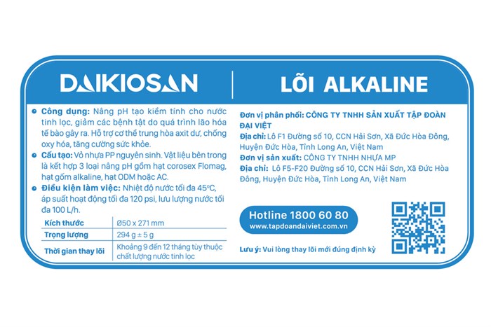 Lõi lọc chức năng Daikio số 6 Alkaline Màu Trắng