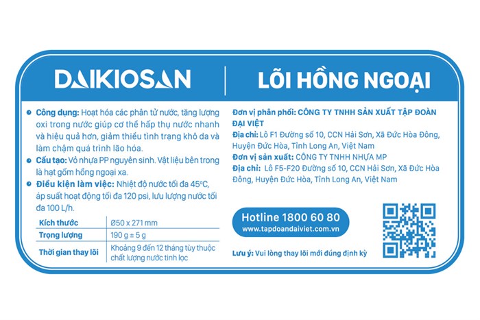 Lõi lọc chức năng Daikio số 8 Hồng ngoại Màu Trắng