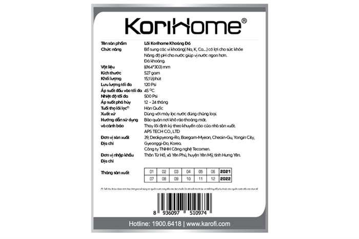 Lõi lọc chức năng Korihome số 6 Mineral Màu Trắng