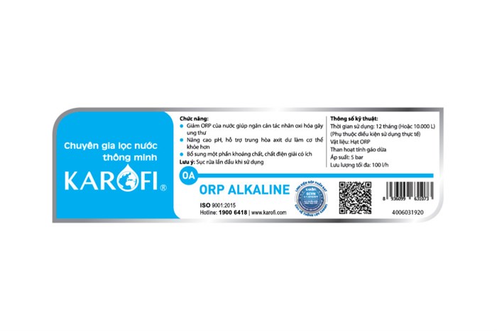 Lõi lọc chức năng Karofi số 7 ORP Alkaline Màu Xanh Dương