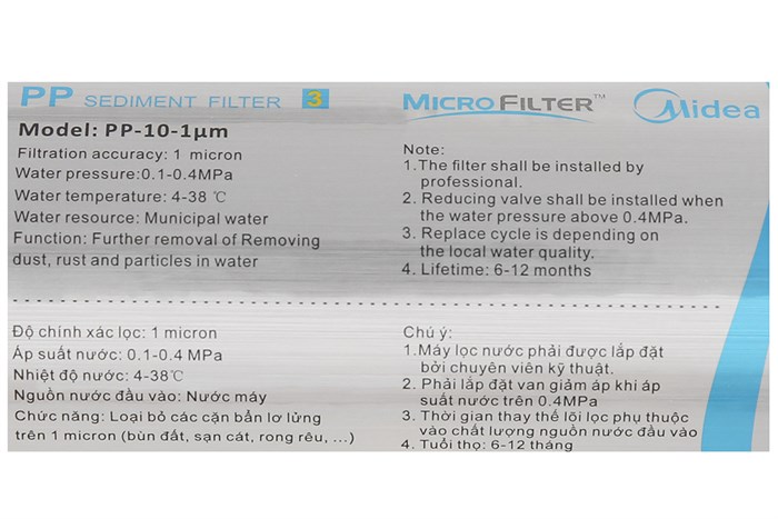 Lõi lọc thô Midea số 3 PP-10-1 micron Màu Trắng