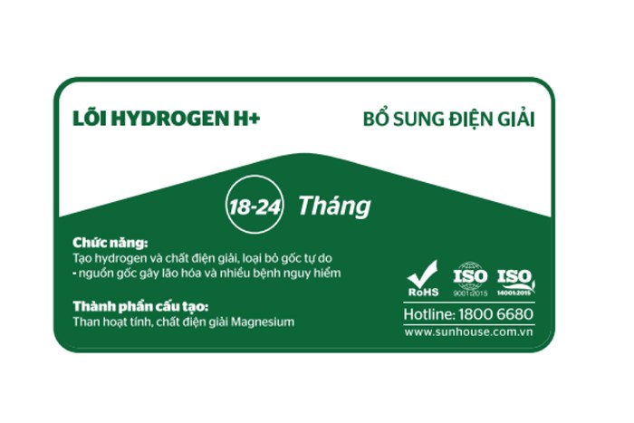 Lõi lọc chức năng Sunhouse số 9 điện giải Hydrogen Màu Xanh lá