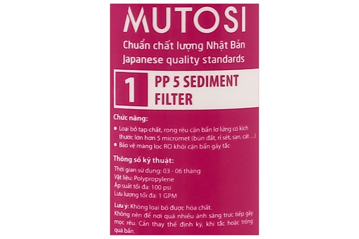 Lõi lọc thô Mutosi số 1 PP 5 micron 10 inch thay nhanh Màu Trắng