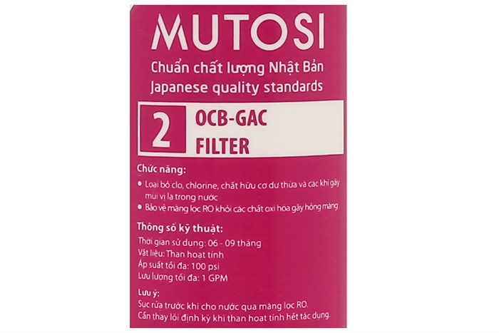 Lõi lọc thô Mutosi số 2 OCB-GAC 10 inch thay nhanh Màu Trắng