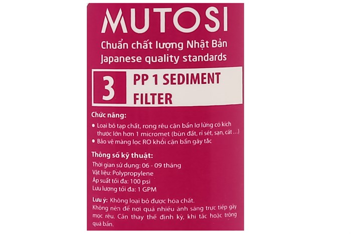 Lõi lọc thô Mutosi số 3 PP 1 micron 10 inch thay nhanh Màu Trắng