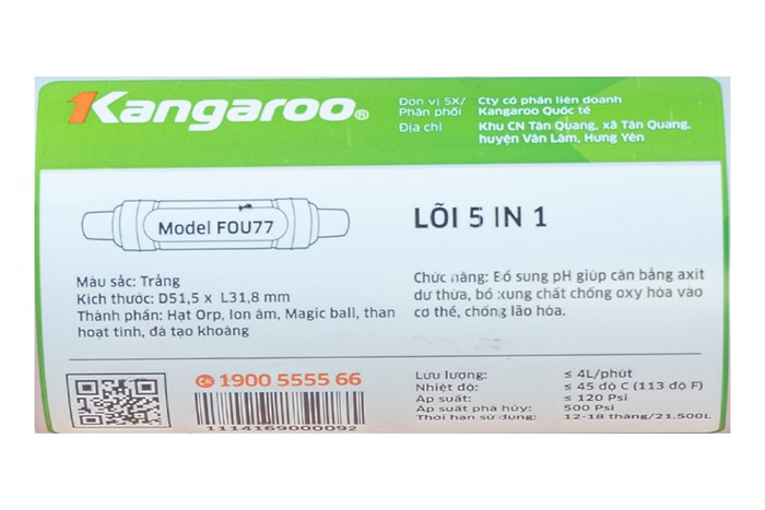 Lõi lọc chức năng Kangaroo số 5 T33 to (5 IN 1) KG100HU Màu Trắng