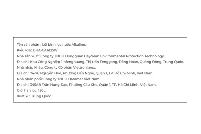 Lõi bình lọc nước Dreamer DHA-CAA125W Màu Trắng