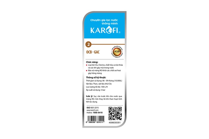 Lõi lọc thô Karofi số 2 OCB - GAC T33 K xanh D Màu Xanh Dương