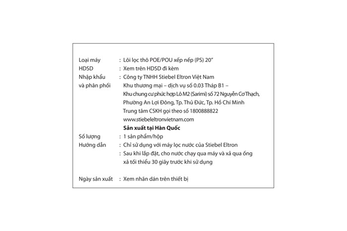 Lõi lọc thô Stiebel Eltron POE/POU PS 20 inch Màu Trắng