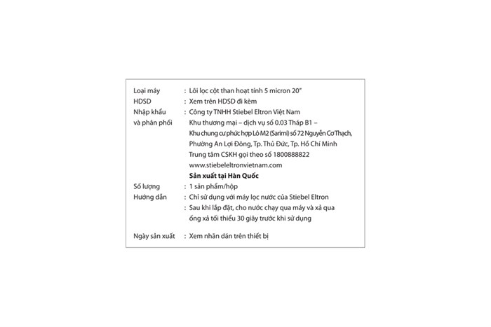 Lõi lọc thô Stiebel Eltron 5 micron 20 inch Màu Trắng