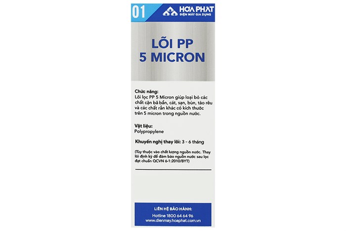Lõi lọc thô Hòa Phát số 1 PP 5 micron Màu Trắng