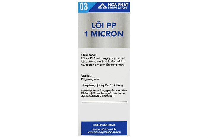 Lõi lọc thô Hòa Phát số 3 PP 1 micron Màu Trắng