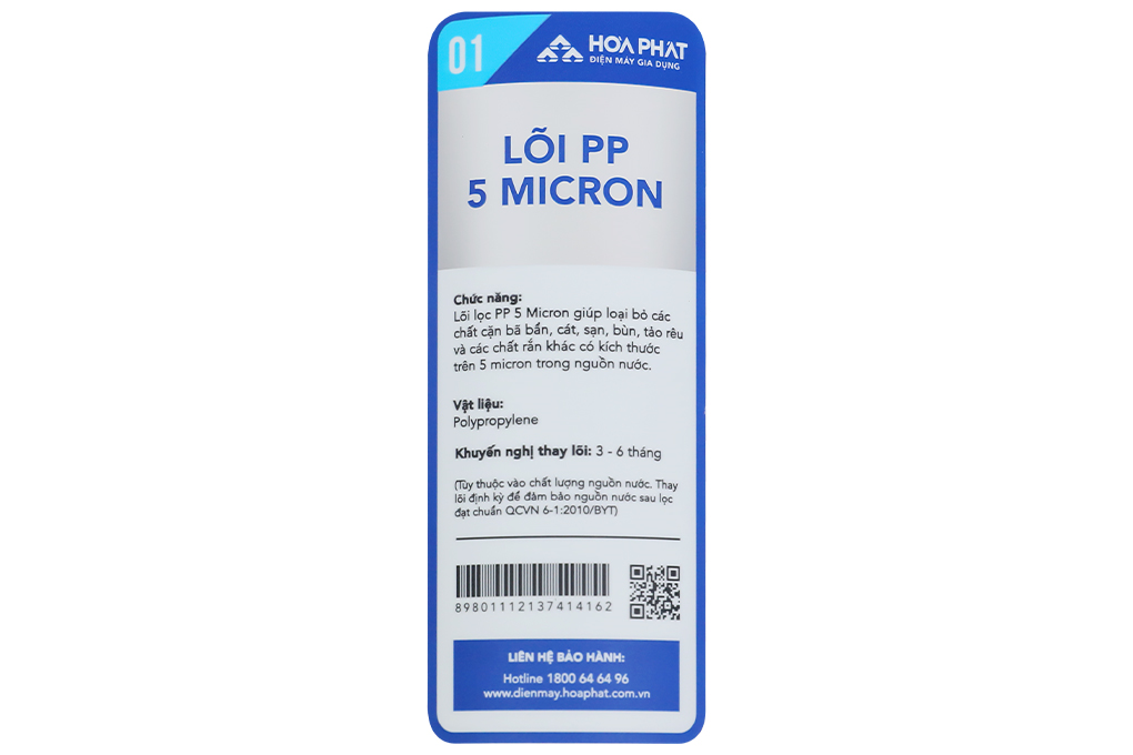 Lõi lọc thô đúc liền Hòa Phát số 1 PP 5 micron Màu Trắng