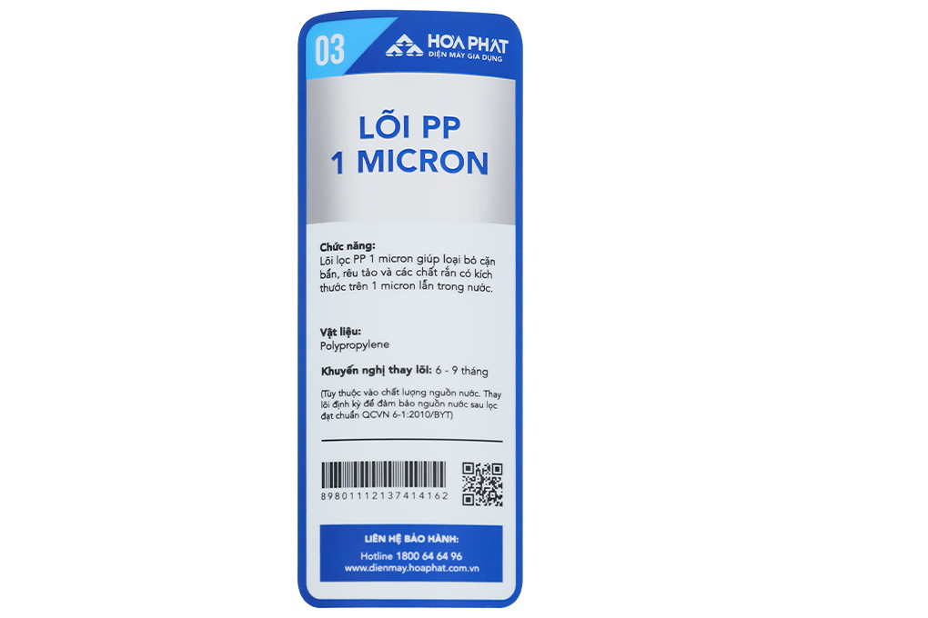 Lõi lọc thô đúc liền Hòa Phát số 3 PP 1 micron Màu Trắng