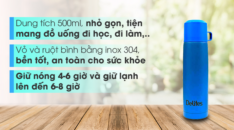 Bình giữ nhiệt inox 500 ml Delites BKB-048-050