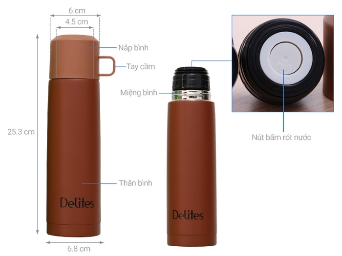 Bình giữ nhiệt inox 500 ml Delites BKB-048-050