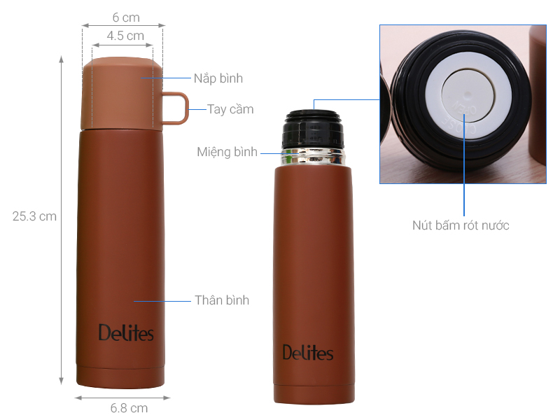 Bình giữ nhiệt inox 500 ml Delites BKB-048-050