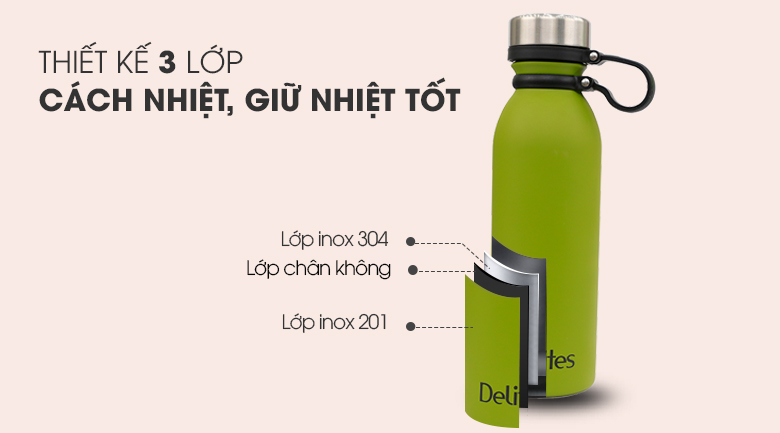Bình giữ nhiệt inox 500 ml Delites BKS-121-060