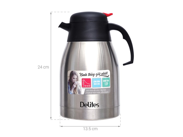 Bình giữ nhiệt inox 1.5 lít Delites QE-1500 Màu Inox