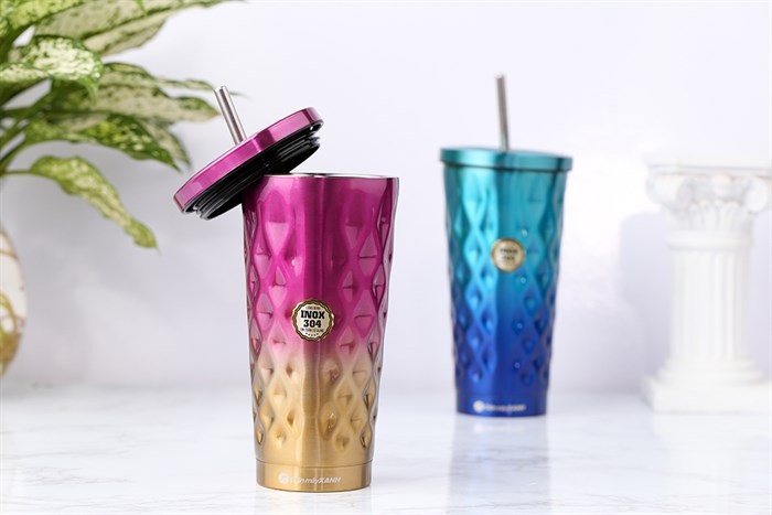 Ly giữ nhiệt inox có ống hút 550 ml DMX TH05094 Màu Hồng