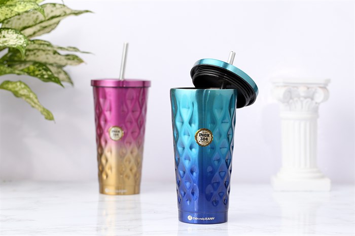 Ly giữ nhiệt inox có ống hút 550 ml DMX TH05094 Màu Xanh Dương