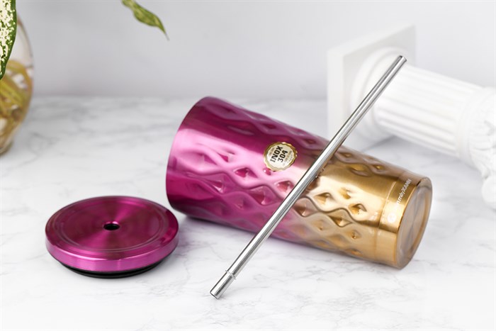 Ly giữ nhiệt inox có ống hút 550 ml DMX TH05094 Màu Hồng