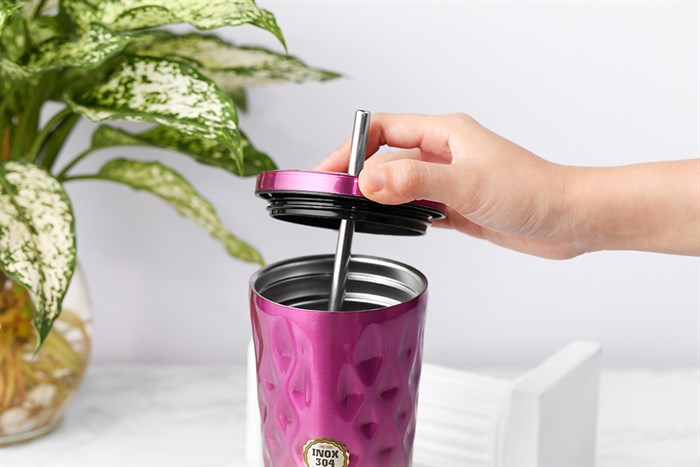 Ly giữ nhiệt inox có ống hút 550 ml DMX TH05094 Màu Hồng