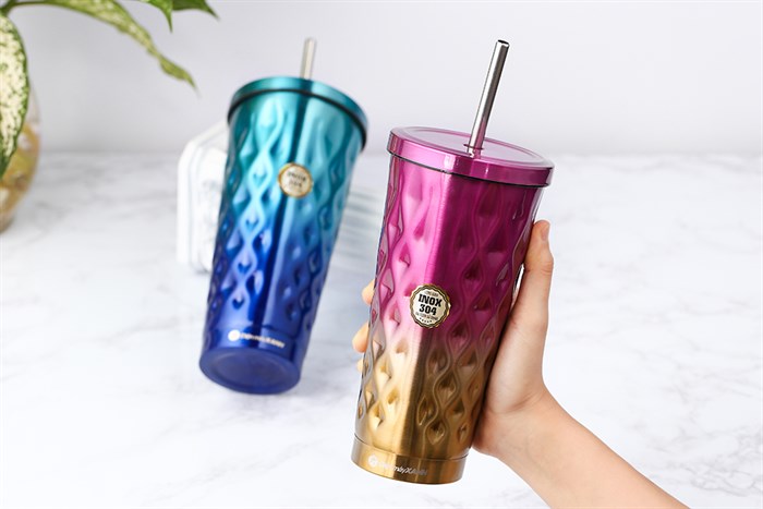 Ly giữ nhiệt inox có ống hút 550 ml DMX TH05094 Màu Xanh Dương