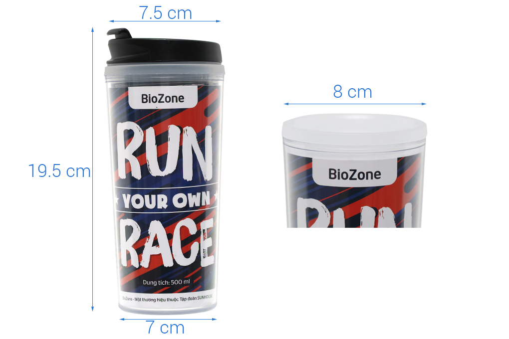 Ly cách nhiệt nhựa 500 ml Biozone SH KB-WA500 Màu Đen