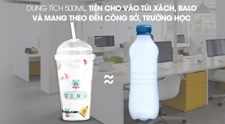 Ly nhựa cách nhiệt có ống hút 500 ml DMX KS QC09