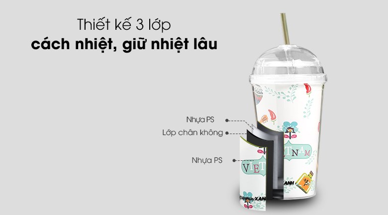 Ly nhựa cách nhiệt có ống hút 500 ml DMX KS QC09