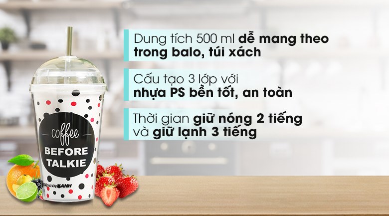 Ly nhựa cách nhiệt có ống hút 500 ml DMX KS QC09