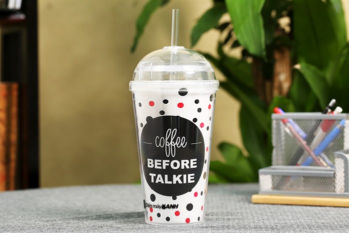 Ly nhựa cách nhiệt có ống hút 500 ml DMX KS QC09 Màu Trắng - Đen