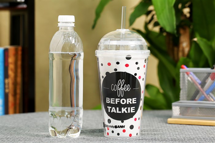 Ly nhựa cách nhiệt có ống hút 500 ml DMX KS QC09 Màu Trắng - Đen