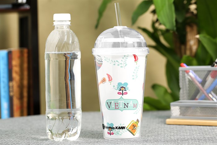 Ly nhựa cách nhiệt có ống hút 500 ml DMX KS QC09 Màu Trắng