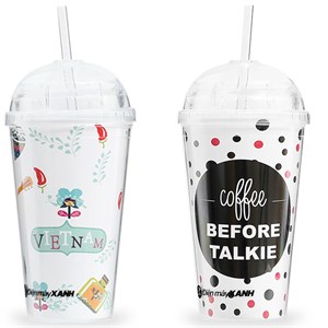 Ly nhựa cách nhiệt có ống hút 500 ml DMX KS QC09